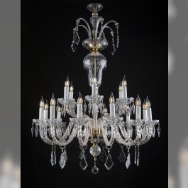 Grand lustre luxueux avec 18 bras et pendeloques en cristal plat