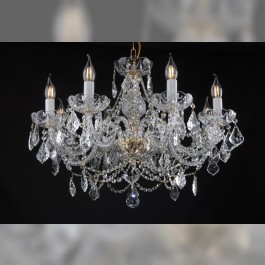 Lustre inférieur à 8 branches en cristal décoré de pendeloques françaises