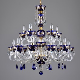 Lustre moderne classique avec 15 bras et amandes bleues