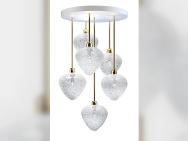 Lustre en métal doré et verre transparent avec bulles d'air