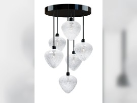 Lustre en métal laqué noir et verre clair avec bulles d'air