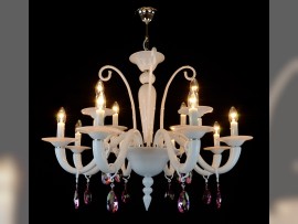 Lustre blanc avec garnitures en cristal violet sans abat-jour - éclairé