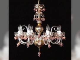 6-arm Pink CF chandelier decorated with pink grapes made of sandblasted glass