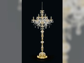 Grande lampe sur pied, 9 bras en verre (9x E14/E12) - - métal doré et peinture à la main dorée Dimensions (L x H) : 67 x 175 cm