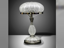 Luxurious cut crystal table lamp with the rounded lampshade