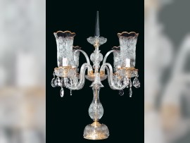 2-arm Gilded crystal table lamp with crystal spike