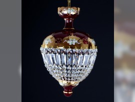 Lustre en cristal à panier rouge - haut émail