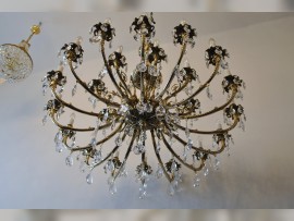 Large massive view from below- chandelier made of cast brass 24 bulbs