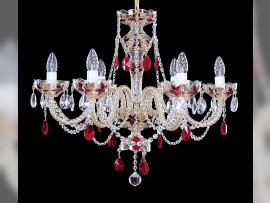 Lustre à 6 bras en cristal rouge rubis décoré d'or 24K