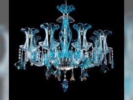 Blue chandelier the sea aquarium with glass vases