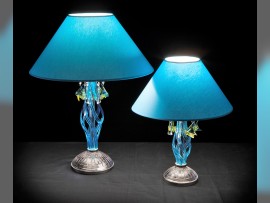 Blue table lamps with glass fishes