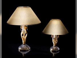 Tabel lamps made of opaque amber glass