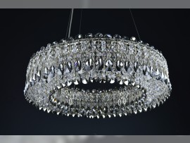 Lustre anneau dia 70 x 17 cm, argent brillant, cristal fumé