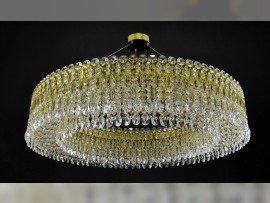 Lustre anneau doré dia 90 x 20 cm, laiton brillant, cristal clair