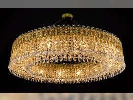 Lustre anneau d'or dia 90 x 20 cm, laiton brillant, cristal clair - illuminé