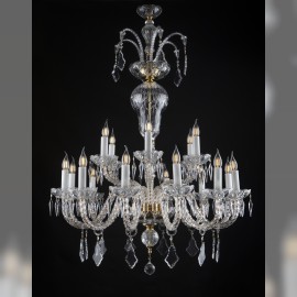 Grand lustre luxueux avec 18 bras et pendeloques en cristal plat