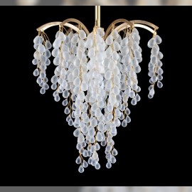 Lustre couronne en laiton avec raisins en verre blanc