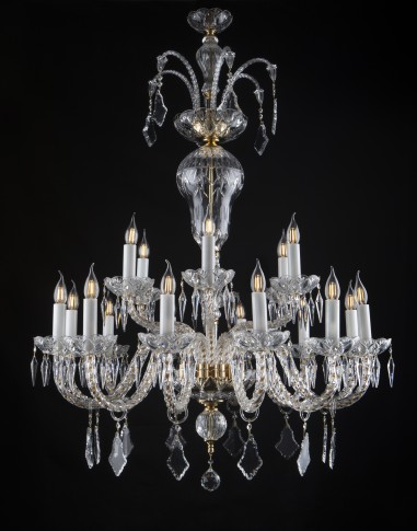 Grand lustre luxueux avec 18 bras et pendeloques en cristal plat