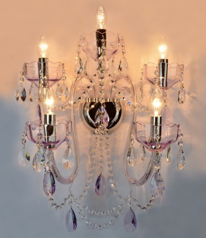 Grande applique en cristal avec verre violet améthyste - état allumé