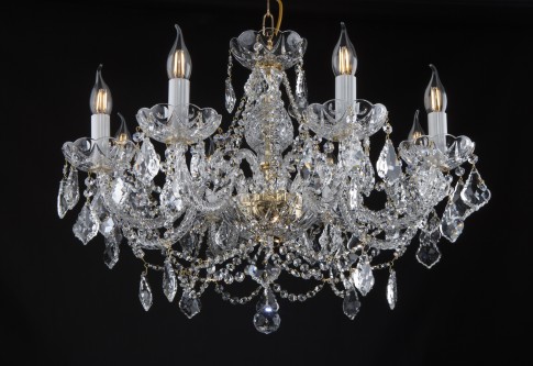 Lustre inférieur à 8 branches en cristal décoré de pendeloques françaises