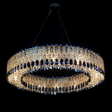 Lustre anneau dia 90 x 20 cm, anthracite brillant, amandes bleues - allumé